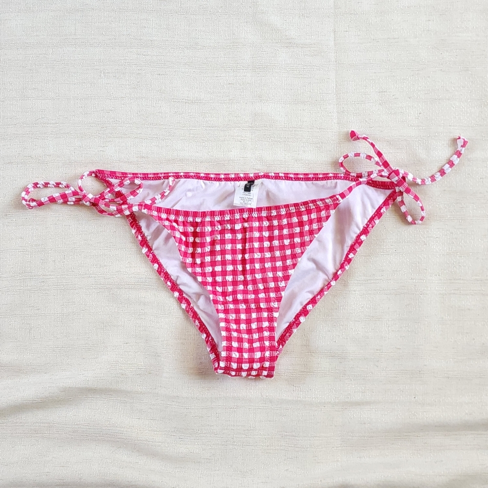 J.Crew Red Texture Plaid Tie Side Bikini Bottom New